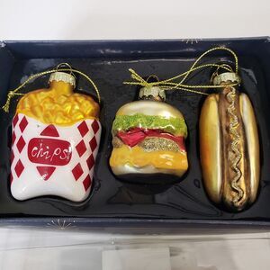 Fast Food Glass Ornaments 3 pack French Fries Hot Dog Hamburger Christmas Tree